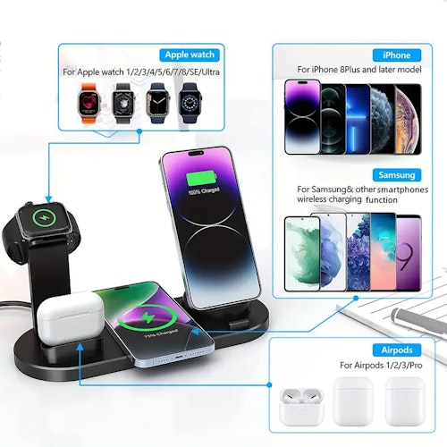 15W Fast Wireless Charging Station: Compatible With IPhone, Samsung, Xiaomi, Vivo & Airpods! (Color: Black)