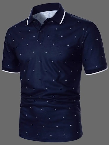 Men's Polo Shirts, Casual Navy Blue Slim Fit Lapel Button Up Polo Shirt Size (XXL) Color (Navy Blue)