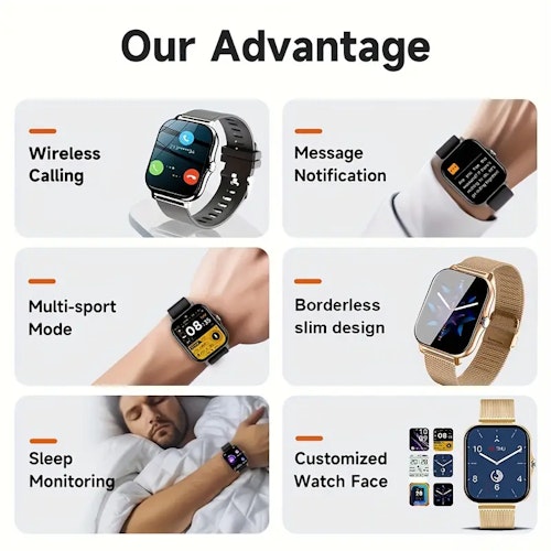 2023 NEW Smart Watch 1.83"Inch Wireless Calling/Receiving Heart Rate Blood Oxygen Blood Pressure Sleep Health Monitoring Sedentary Reminder For Android & IOS Phones For Men&Women