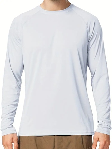 Men's Lightweight UPF 50+ Sun Protection T-Shirts Long Sleeve Shirts For Fishing Hiking Running Size (S) Color (White)