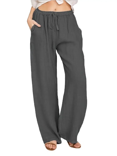 Drawstring Wide Leg Pants, Solid Loose Palazzo Pants, Casual Every Day Pants, Women's Clothing Size (M) Color (Dark Gray)