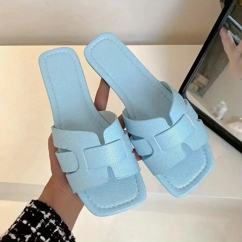 Women's Minimalist Square Toe Flat Sandals, Hollow Out Open Toe Slides Sandals, Women's Footwear Color (Blue) Size (11)
