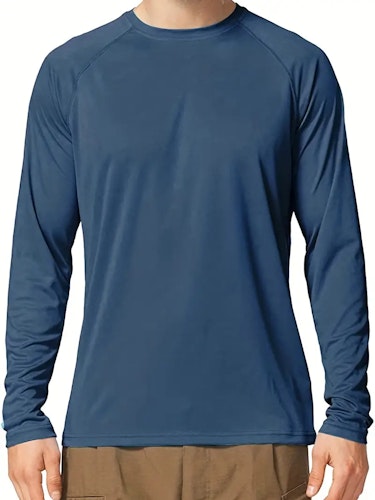 Men's Lightweight UPF 50+ Sun Protection T-Shirts Long Sleeve Shirts For Fishing Hiking Running Size (XXL) Color (Navy Blue)