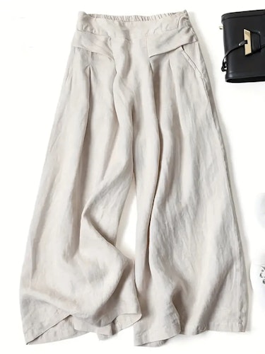 Solid Wide Leg Pants, Casual Palazzo Pants For Spring & Summer, Women's Clothing Size (XS, S, M, L, XL, XXL) Color (Beige White)