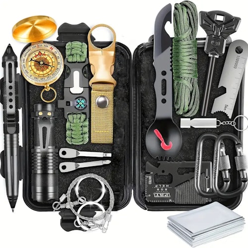 20-in-1 Survival Kit For Outdoor Activities - Essential Emergency Equipment For Fishing, Camping - Perfect Birthday Or Father's Day Gift For Men, Dad, Husband