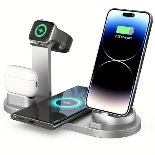 15W Fast Wireless Charging Station: Compatible With IPhone, Samsung, Xiaomi, Vivo & Airpods! (Color: Silvery)