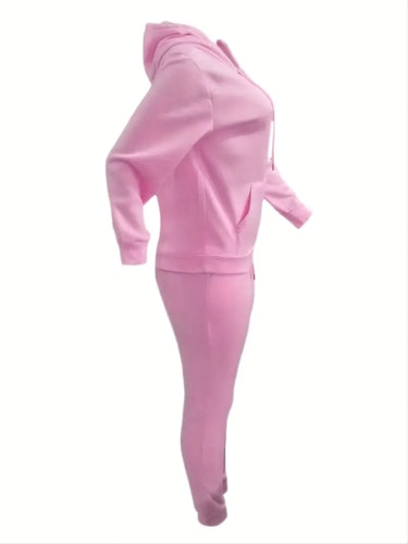 Casual Drawstring Pantsuits Two-piece Set, Pocket Hoodies Tops & Loose Long Sweatpants Set, Women's Clothing Size (XS, S, M, L, XL, XXL) Color (Pink)