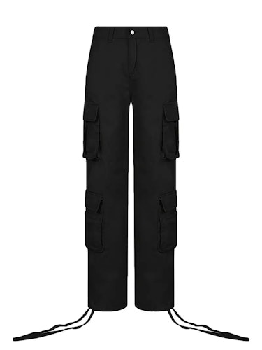 Wide Legs Baggy Cargo Pants With Flap Pockets, Girl's Y2K Style Jeans, Y2K Kpop Vintage Style Women's Clothing & Denim Size (XS, S, M, L, XL, XXL) Color (Black)