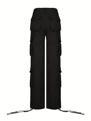 Wide Legs Baggy Cargo Pants With Flap Pockets, Girl's Y2K Style Jeans, Y2K Kpop Vintage Style Women's Clothing & Denim Size (XS, S, M, L, XL, XXL) Color (Black)