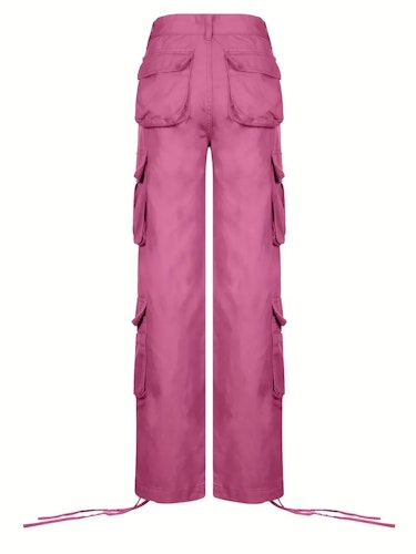 Wide Legs Baggy Cargo Pants With Flap Pockets, Girl's Y2K Style Jeans, Y2K Kpop Vintage Style Women's Clothing & Denim Size (XS, S, M, L, XL, XXL) Color (Bright Pink)