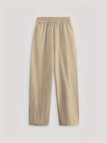Minimalist Solid Versatile Pants, Casual Wide Leg Elastic Waist Summer Pants, Women's Clothing Size (XS, S, M, L, XL, XXL) Color (Khaki)