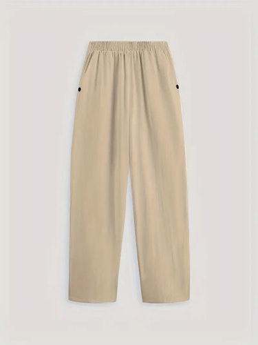 Minimalist Solid Versatile Pants, Casual Wide Leg Elastic Waist Summer Pants, Women's Clothing Size (XS, S, M, L, XL, XXL) Color (Khaki)