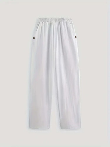 Minimalist Solid Versatile Pants, Casual Wide Leg Elastic Waist Summer Pants, Women's Clothing Size (XS, S, M, L, XL, XXL) Color (White)