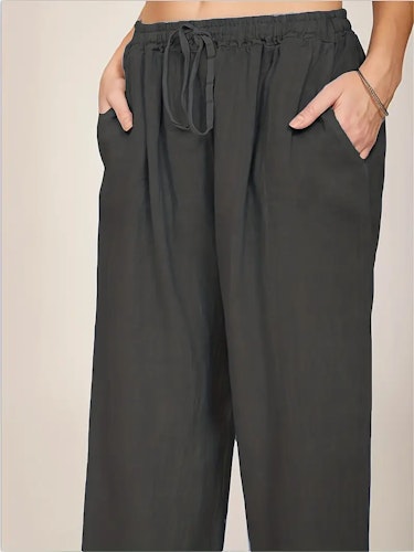Drawstring Wide Leg Pants, Solid Loose Palazzo Pants, Casual Every Day Pants, Women's Clothing Size (S) Color (Dark Gray)