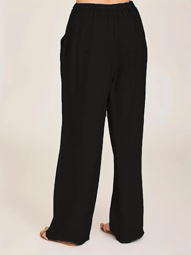 Drawstring Wide Leg Pants, Solid Loose Palazzo Pants, Casual Every Day Pants, Women's Clothing Size (S) Color (Black)