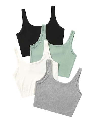 4 Pcs Set Crop Tank Top, Casual Basic High Stretch Summer Workout Yoga Gym Tank Top, Women's Clothing Size (XS) Color (Mixed Colour)