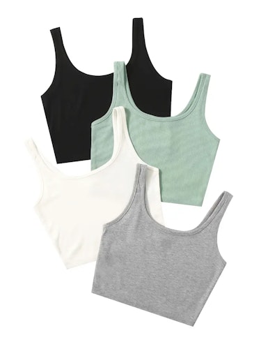 4 Pcs Set Crop Tank Top, Casual Basic High Stretch Summer Workout Yoga Gym Tank Top, Women's Clothing Size (M) Color (Mixed Colour)