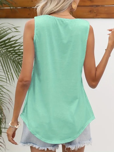 Pleated Front Square Neck Tank Top, Casual Sleeveless Tank Top For Summer, Women's Clothing Size (L) Color (Light Green)
