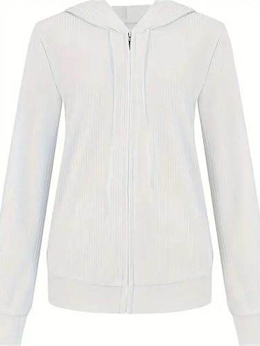Zip Up Drawstring Hoodies, Casual Soldi Long Sleeve Sweatshirt, Women's Clothing (S) Color (White)