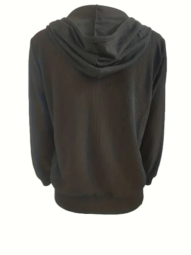 Zip Up Drawstring Hoodies, Casual Soldi Long Sleeve Sweatshirt, Women's Clothing (S) Color (black)