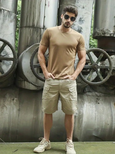Men's Multi-Pocket Tactical Shorts Multi-Purpose Cargo Shorts Outdoor Waterproof Hiking Track Shorts Size (XL) Color (Khaki)