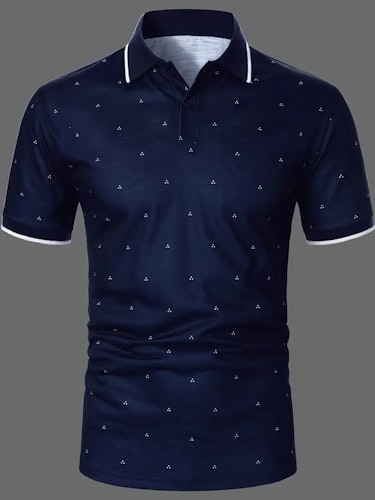 Men's Polo Shirts, Casual Navy Blue Slim Fit Lapel Button Up Polo Shirt Size (S) Color (Navy Blue)