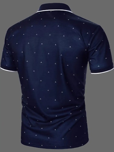 Men's Polo Shirts, Casual Navy Blue Slim Fit Lapel Button Up Polo Shirt Size (L) Color (Navy Blue)