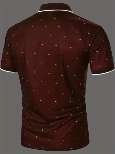 Men's Polo Shirts, Casual Navy Blue Slim Fit Lapel Button Up Polo Shirt Size (XL) Color (Dark Red)