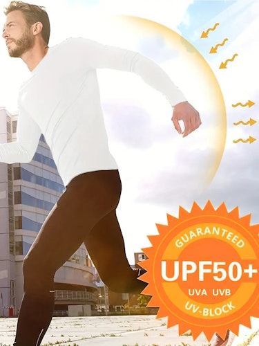 Men's Lightweight UPF 50+ Sun Protection T-Shirts Long Sleeve Shirts For Fishing Hiking Running Size (L) Color (White)