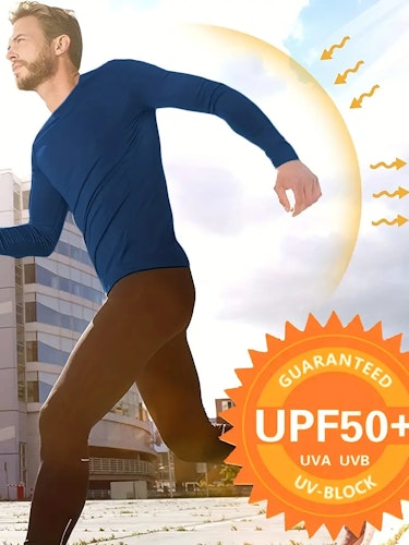 Men's Lightweight UPF 50+ Sun Protection T-Shirts Long Sleeve Shirts For Fishing Hiking Running Size (S) Color (Navy Blue)