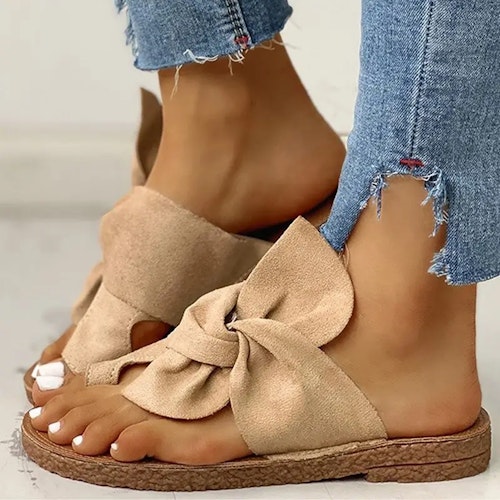 Women's Twist Knot Flat Toe Loop Slides, Solid Color Open Toe Bohomian Outdoor Slippers, Summer Beach Slides Shoes Size (6.5) Color (Sepia)
