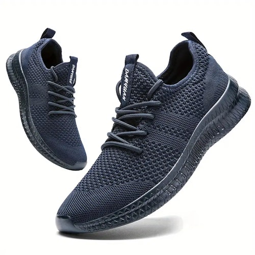 Men's Trendy Breathable Lace Up Knit Sneakers With Assorted Colors, Casual Outdoor Running Walking Shoes Color (Blue) Size (6.5)