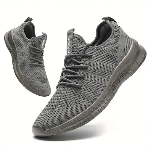 Men's Trendy Breathable Lace Up Knit Sneakers With Assorted Colors, Casual Outdoor Running Walking Shoes Color (Dark Gray) Size (6.5)