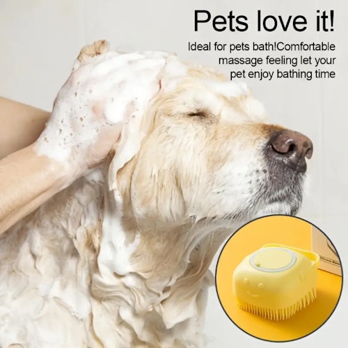 Gentle Silicone Pet Brush For Dogs And Cats - Massages And Cleans With Built-In Shower Gel Dispenser