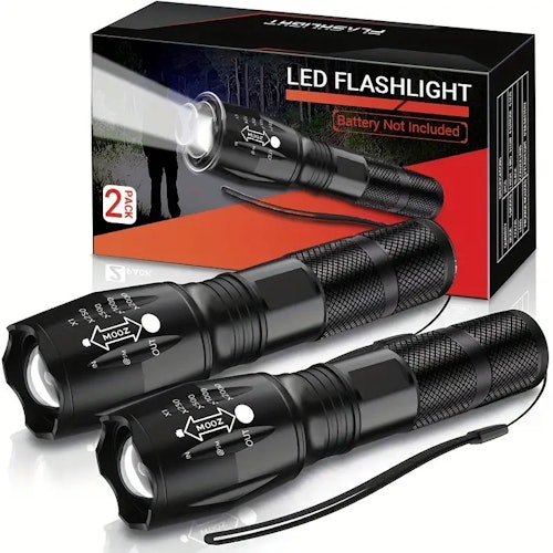 2pack LED Flashlights: Portable Handheld Tactical Flashlights for Outdoor Camping & Hiking - Zoomable & Bright!