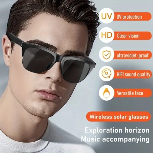Smart BT5.0 Sunglasses Multifunctional Glasses Wireless Call Play Music Outdoor Sports Headphones Rechargeable HIFI Sound Quality HD Lens Headphones Black Technology Unisex Touch Long Battery Life Anti-UV Lens