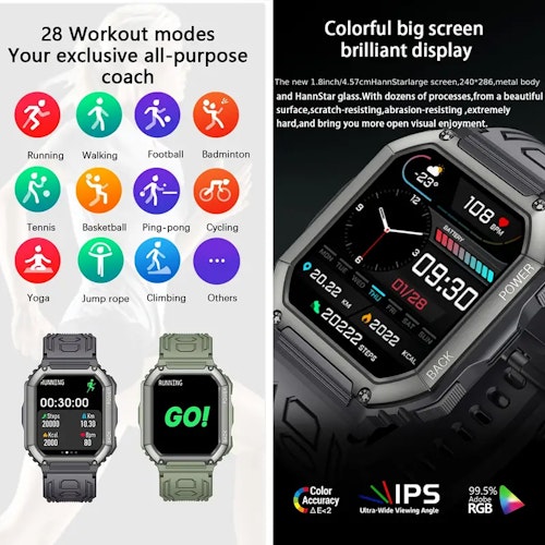 Smart Watch For Men With Answer And Make Calls, 1.8'' Smart Fitness Tracker Watches For Android/iOS Phones,Blood Oxygen/Sleep Monitor/Heart Rate/Step Counter Android Smartwatch