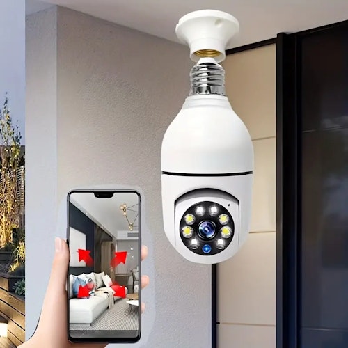 Secure Your Home 2.4GHz WiFi 1080p HD E27 Bulb Camera With Automatic Tracking, Black-White Night Vision & Two-Way Audio WiFi Camera