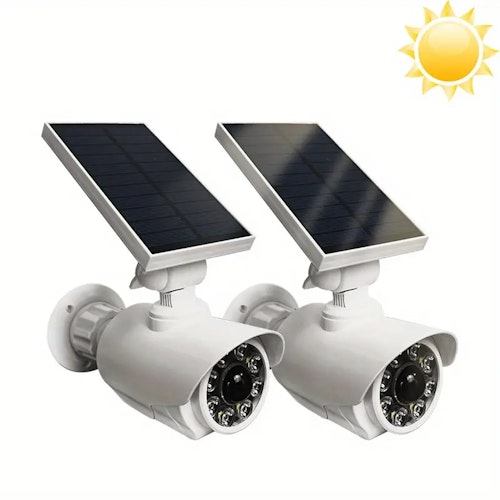 2 Packs Solar Powered Security Camera - LED PIR Motion Sensor & Flood Light - Perfect for Garden, Home, Office & More!