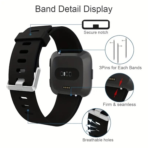 Fitbit Versa 2/Versa/Versa Lite/Versa SE Bands: High Quality Elastomer Replacement Bands With Stainless Steel Buckle - Sport Strap for Women & Men (Large & Small)