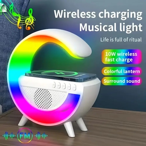1pc Smart Big G Bedside Atmosphere Night Light Mobile Wireless Charger Speaker, 3-in-1 Smart Wireless Charging Colorful RGB Atmosphere Night Light, A Gift For Family, Friends And Children