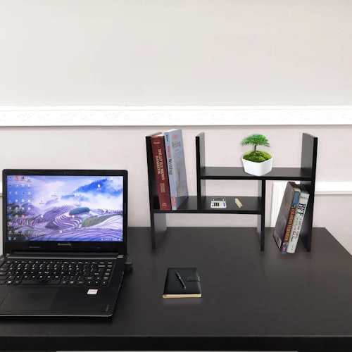 Office Desktop Bookshelf Adjustable Wood Display Shelf Desktop Organizer Office Storage Rack
