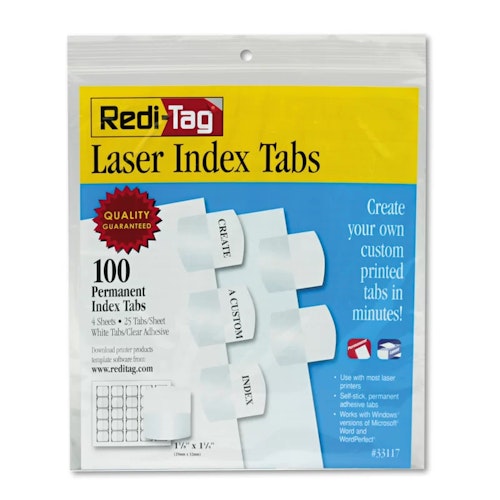 Redi-Tag® Printable Laser Index Tabs Plastic File Tab Labels