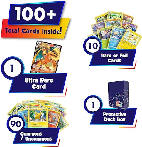 Ultra Rare Starter Bundle | 100+ Authentic Cards | 1x Ultra Rare Guaranteed | Legendary, VSTAR, VMAX, V, GX, or EX | Plus Bonus 10x Holos or Rares | GG Deck Box Compatible with Cards