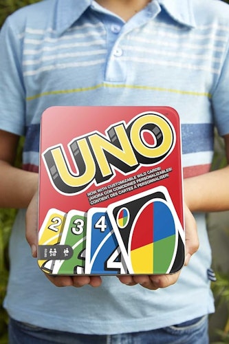 Mattel Games UNO Card Game, Toy for Kids and Adults, Family Game for Camping and Travel in Storage Tin Box