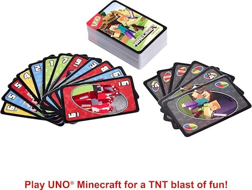 Mattel Games UNO Card Game, for Kids and Family Night, Themed to Minecraft Video Game, Travel Games, Storage Tin Box