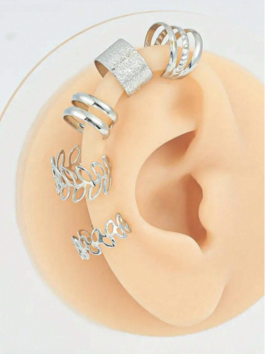 5 PCS Silver Adjustable Ear Cuffs Earrings for Women Girls Non-Piercing Cartilage Clip on Earrings Wrap Ear Jewelry Set