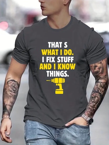 Men's Casual Crew Neck "I Fix Stuff" Print Short Sleeves T-shirt For Summer Size (S) Color (Graphite Color)
