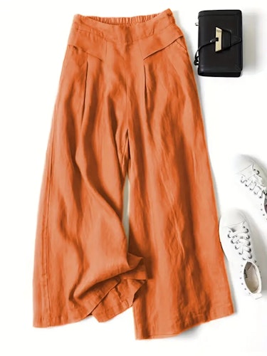 Solid Wide Leg Pants, Casual Palazzo Pants For Spring & Summer, Women's Clothing Size (XS, S, M, L, XL, XXL) Color (Reddish orange)
